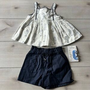 NWOT Haute Hippie Girls Navy White Seahorse Matching Short Set with Hair Clip